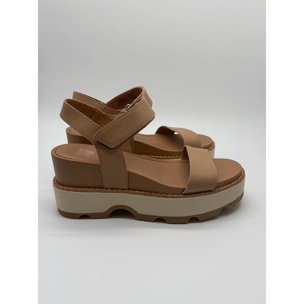 Sorel Joanie Y Strap Wedge Sandals Women 8 Tan Brown Leather Platform - Picture 6 of 10
